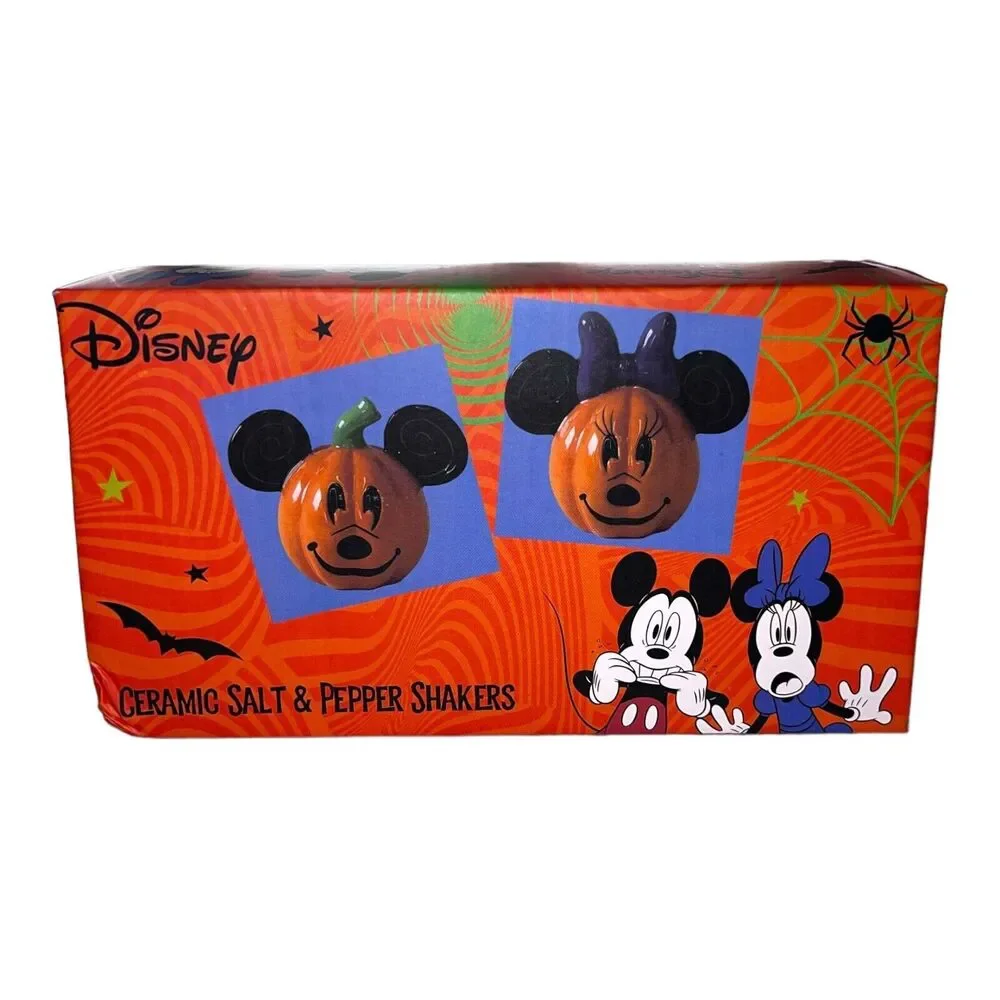 Disney Mickey and Minnie Mouse Pumpkin Salt and Pepper Shaker Set Halloween